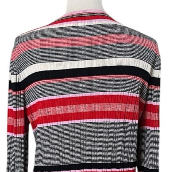 Ann Taylor Sweater Crew Neck Flare Sleeve Black Pink Red Stripe Women Size XL - Picture 8 of 12